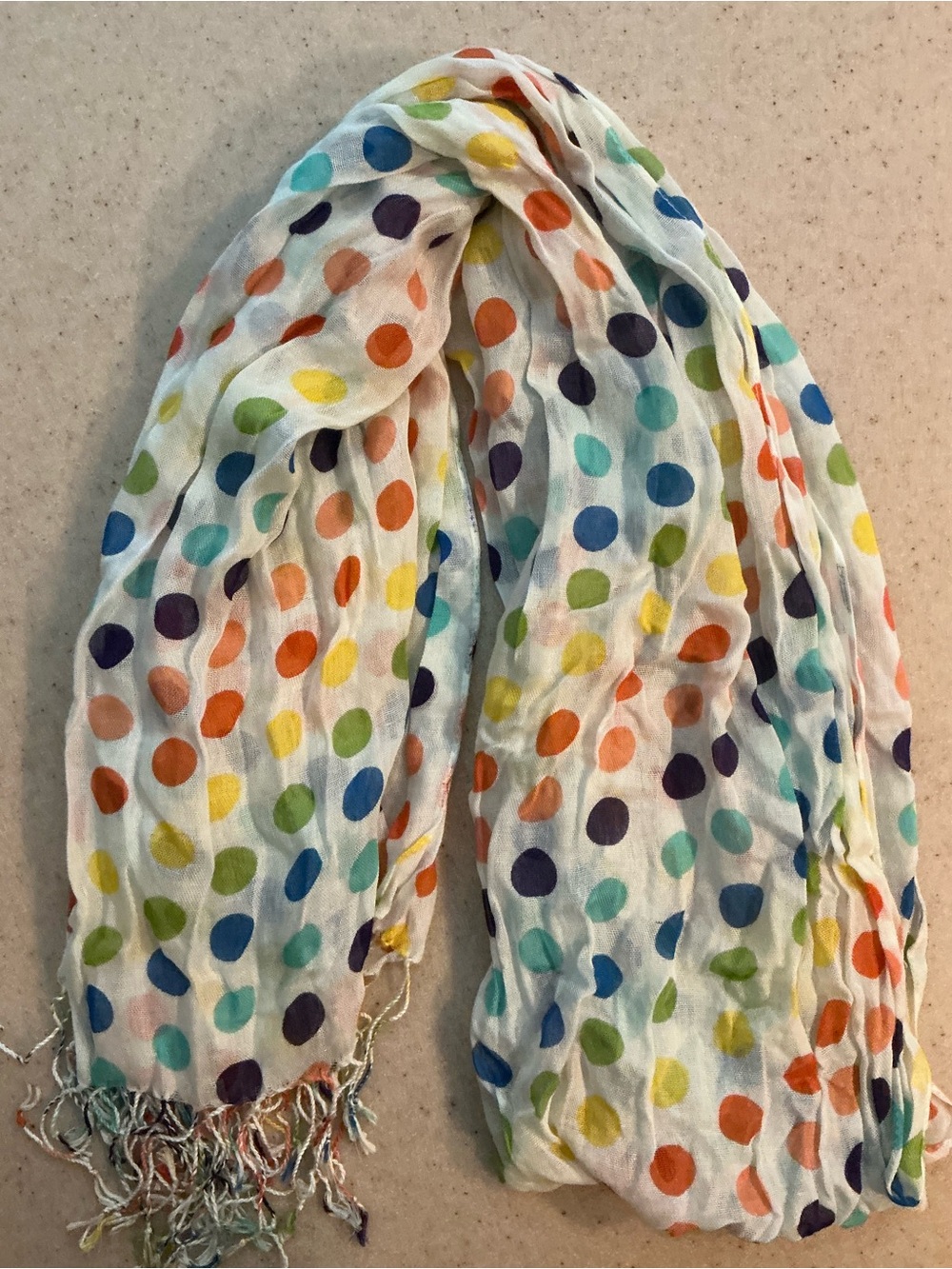 Lightweight White Scarf with Multicolor Polka Dots